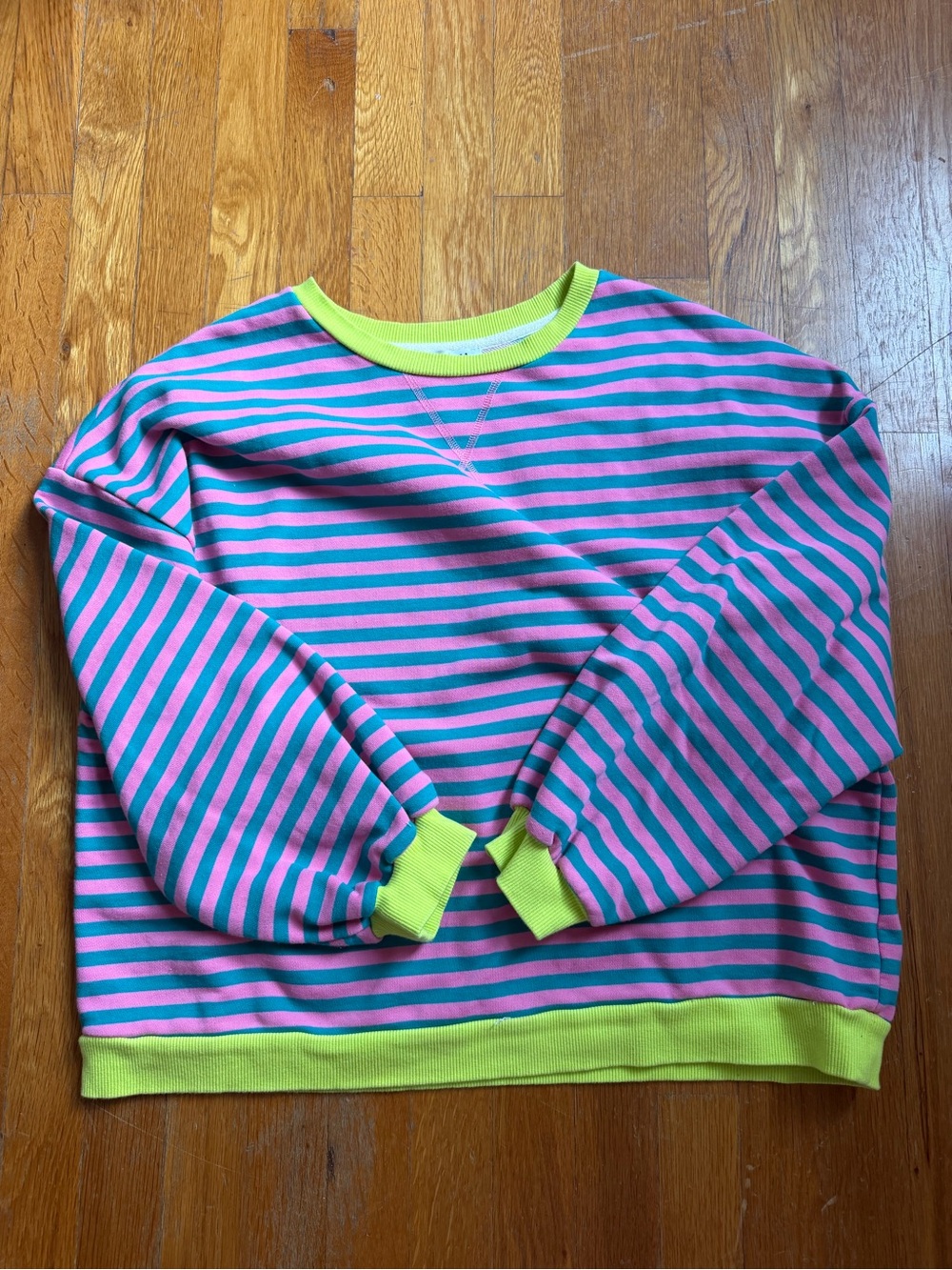 Striped Pink & Teal with neon trim Women’s Sweatshirt size medium